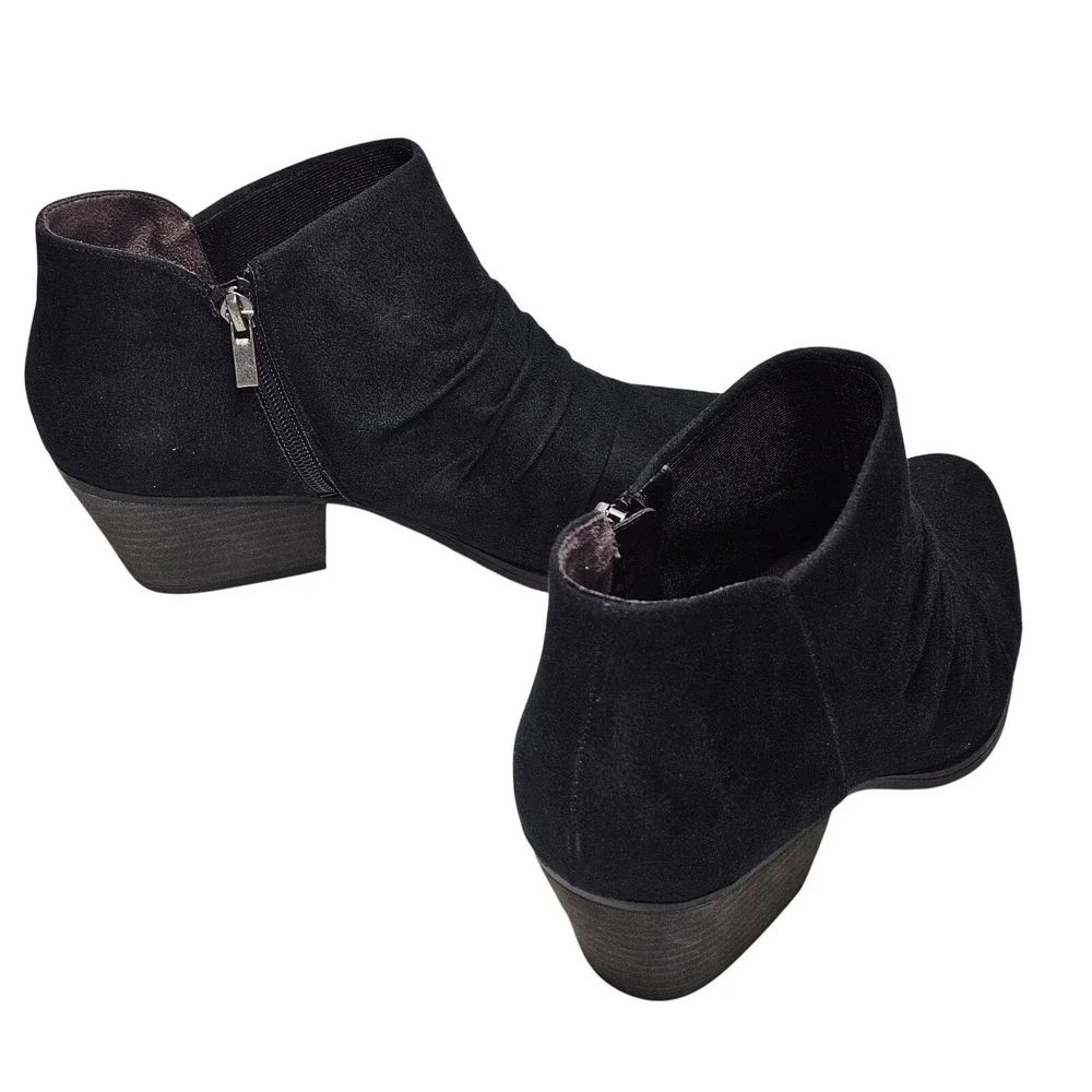 LifeStride Reba Ankle Boots Black Zip Pleated Block Heel Women US 11W‎ EU 42